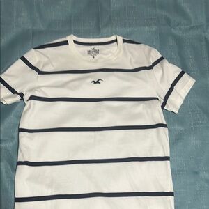 Hollister White and Black Short Sleeve Tee Nautical Stripes
